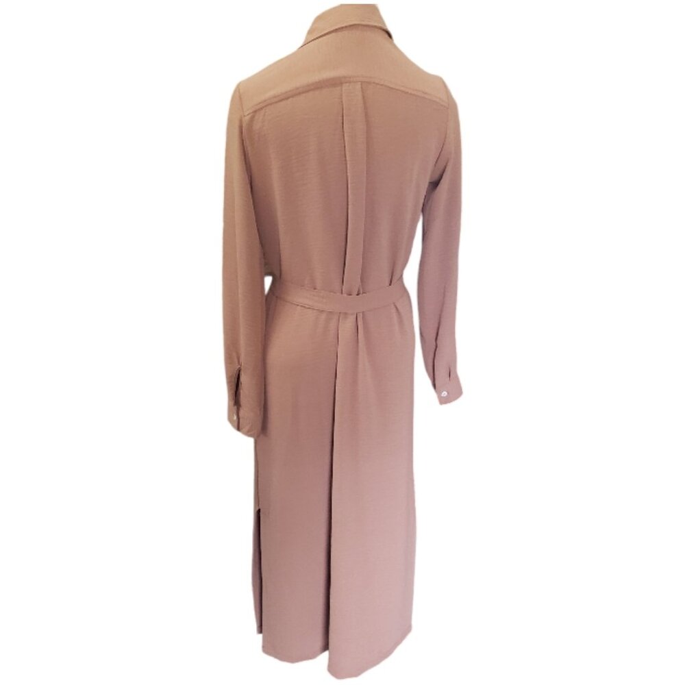 Ct226 Spins Button Front Brown Tunic With Sash An… - image 3